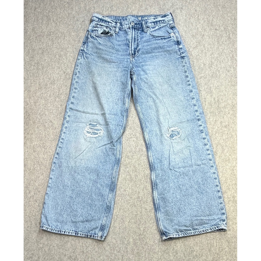 Gap Jeans Girls 16 Slim Low Stride Blue Baggy Distressed Y2K Skater Streetwear